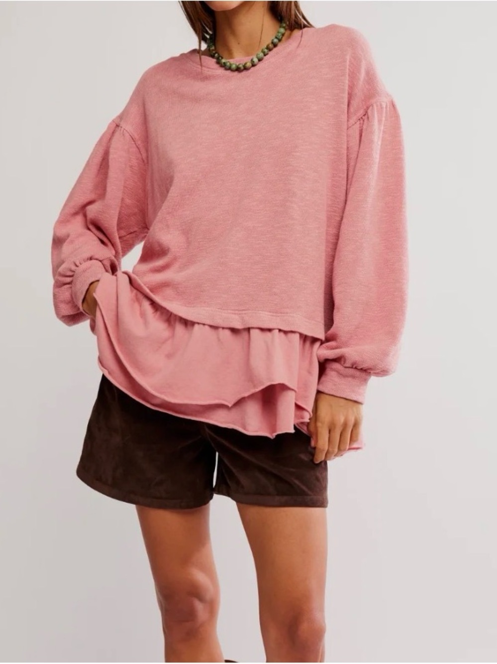 We The Free Oversized Dusty Rose Layered Long-Sleeve Top